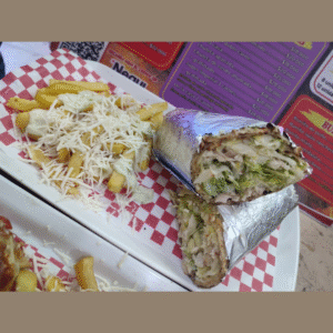<B>BURRITO MIXTO</B><BR><BR>CARNE Y POLLO